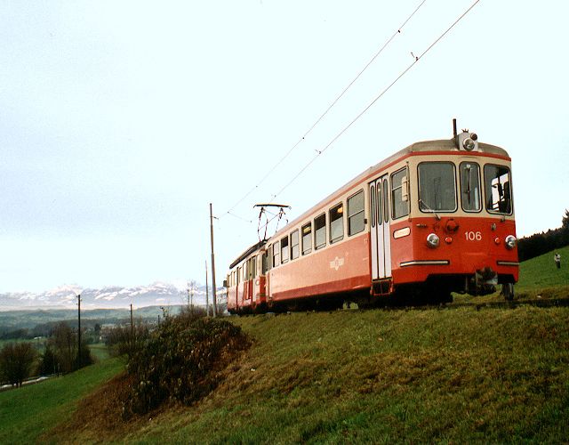 Forchbahn in landscape with view of Alps